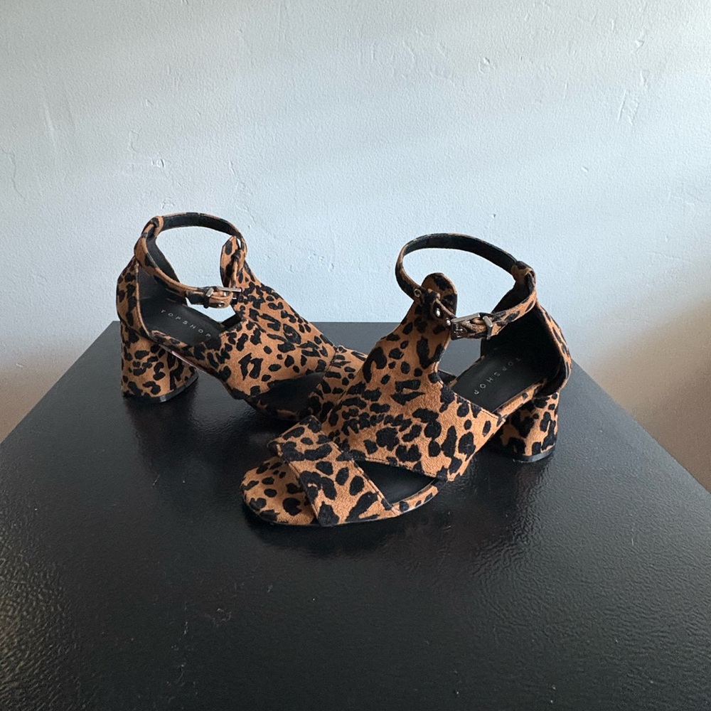 Topshop Brown and Black Heels with Ankle Straps